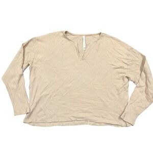 The Group by Babaton Waffle Knit Top Beige Notched V-Neck Long Sleeve XS